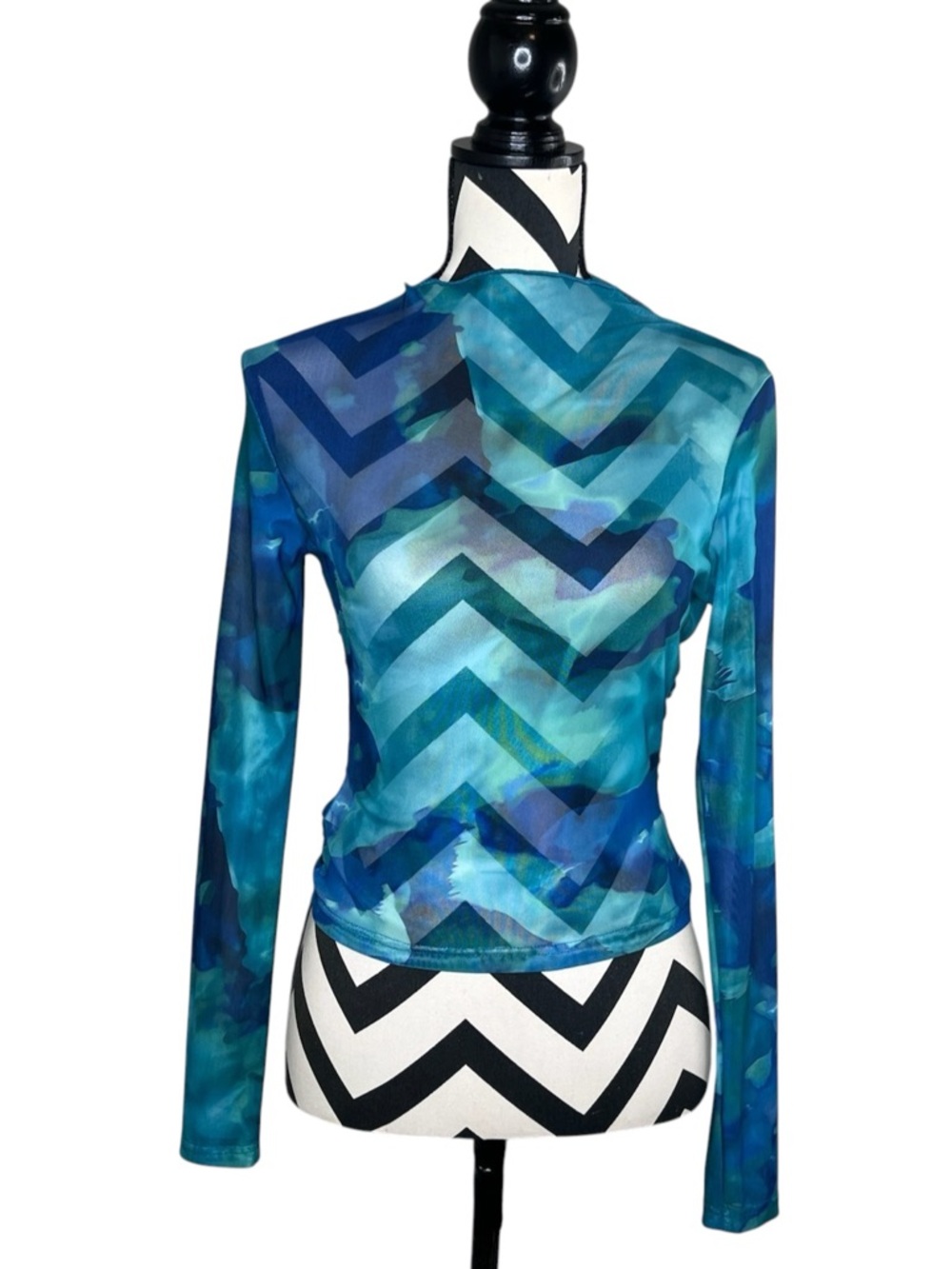 Women's Sz S Sheer Mesh Y2K Long-Sleeve Blouse
